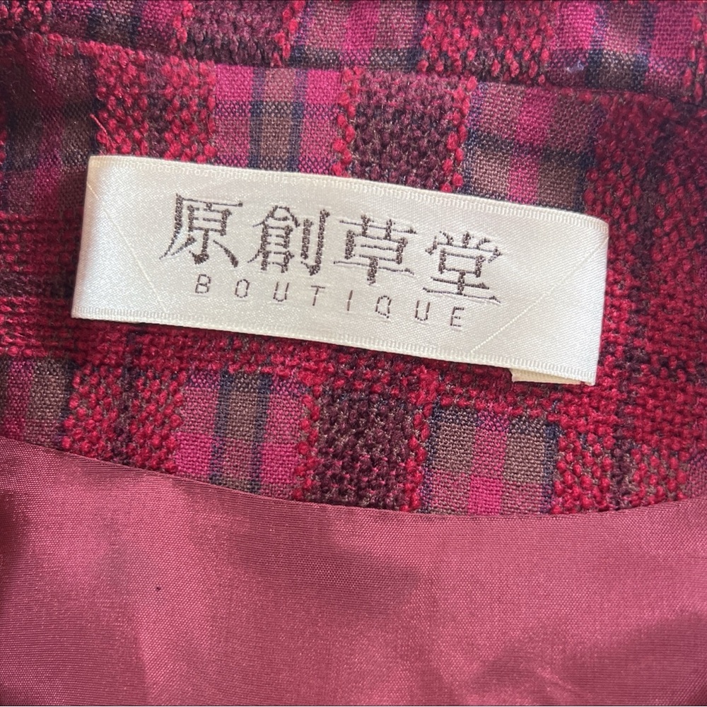 Burgundy Plaid Chenille Mix Double Breasted Coat Size S Dark Academia He… - Picture 7 of 9